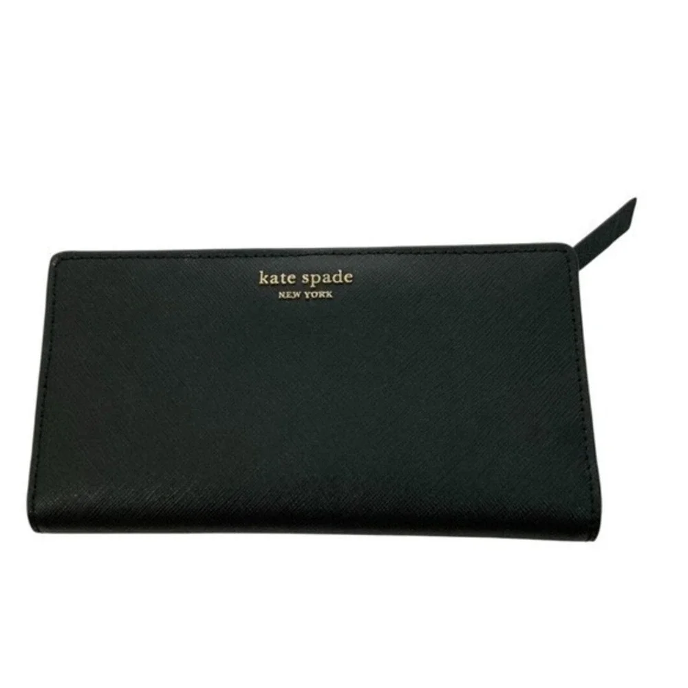 Kate Spade Bifold Wallet Women Black‎ Saffiano Leather Slim Zip